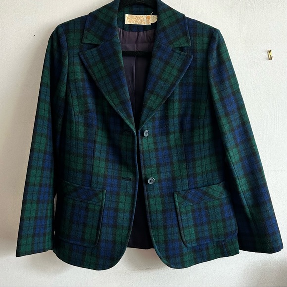 Vintage Pendleton Wool Black Watch Tartan Plaid Blazer - Picture 2 of 8